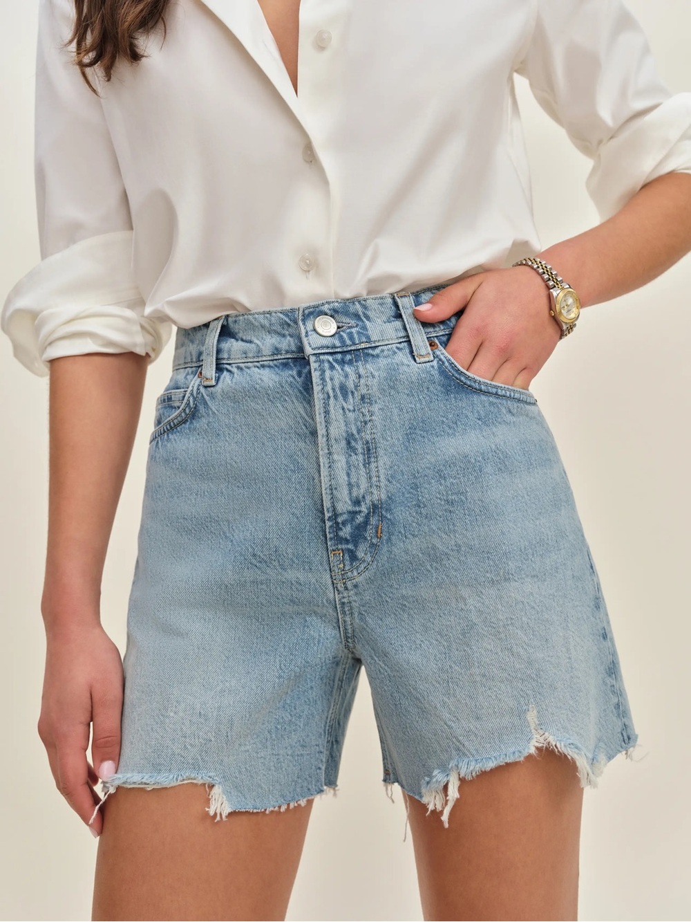 Reformation Saige High Rise 4” Jean Shorts Blue - Size 33